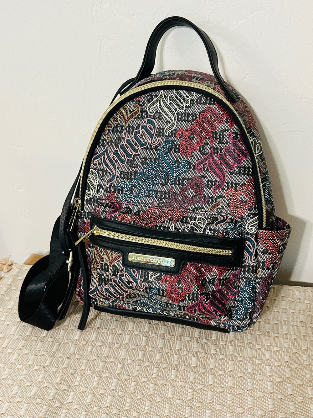 Juicy Couture Multicolor Logo Mini Backpack with Black Trim